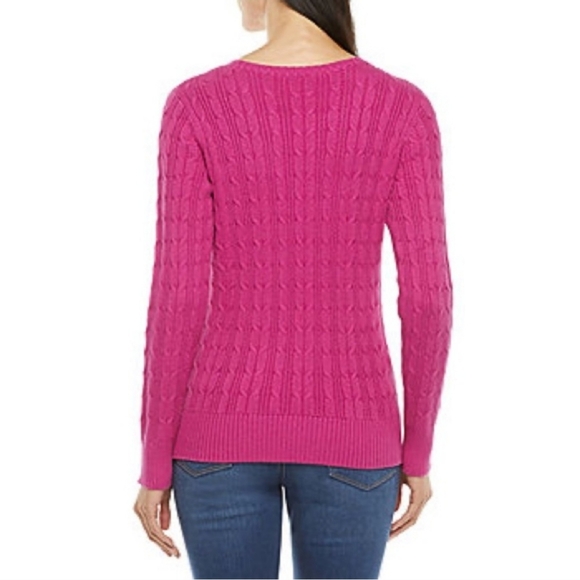 St Johns Bay Classic Womens Cotton Chunky Cable Knit Sweater Pink Petite XL Y2k - Picture 2 of 7